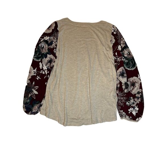 Hailey & Co. Womens Floral‎ Sleeve Raglan Top Size L Beige & Burgundy - Picture 4 of 5